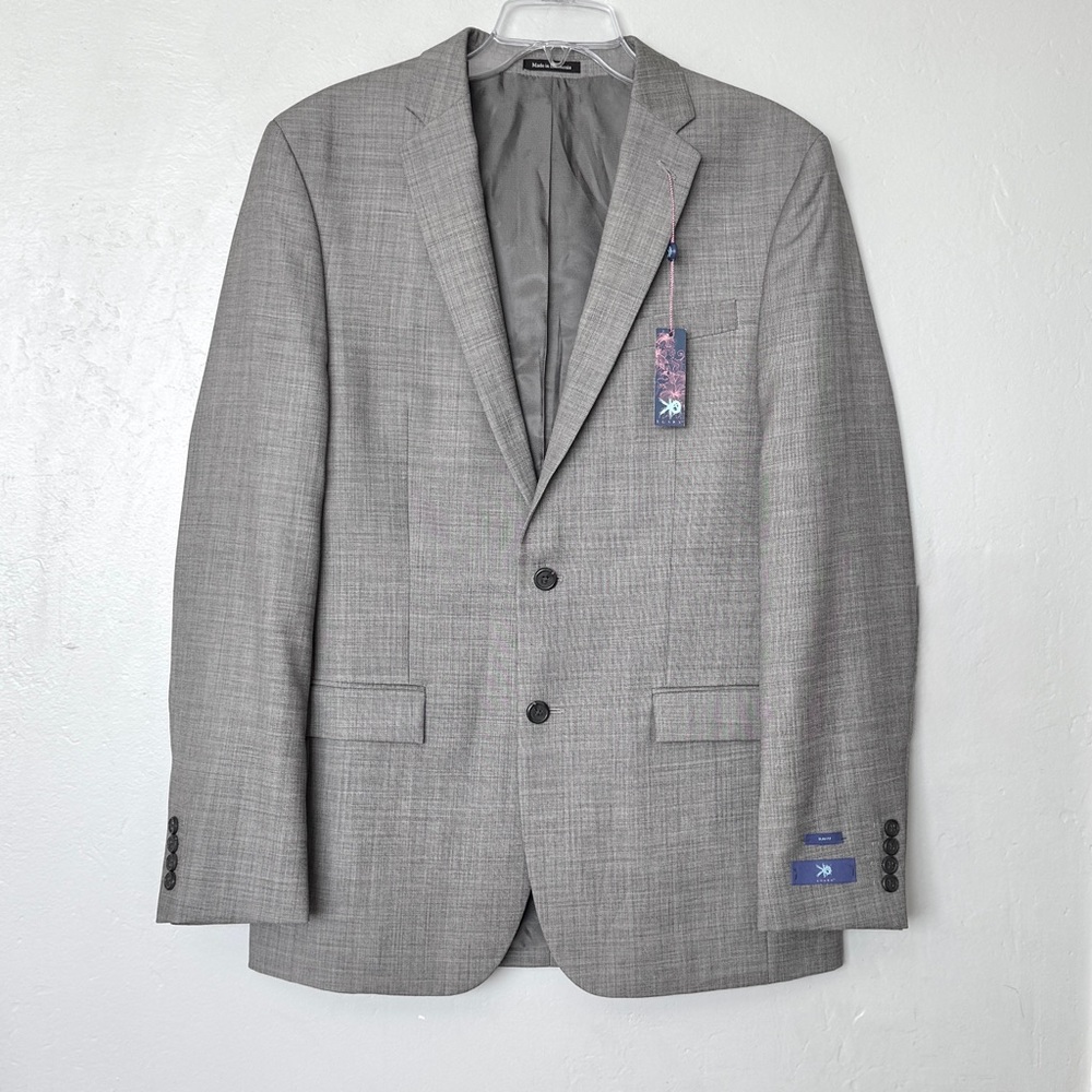 Egara Light Gray 100% Wool Two Button Slim Fit Blazer Jacket Size 40L